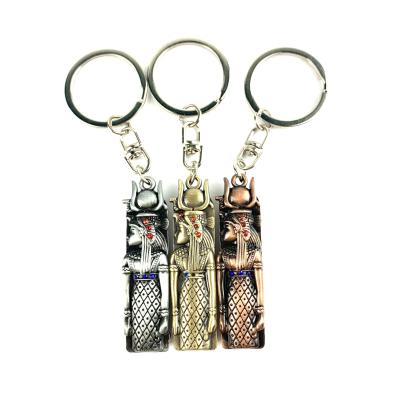 China Hot Sale Retro Egyptian Design Zinc Alloy Pharaoh Key Chain/Key Ring With Nails Cutter for sale