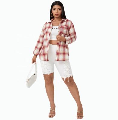 China Fashion Anti Pilling Long Sleeve Check Flannel Womens Sprint Blouses And Plaid Shirt For Women Plus Size for sale