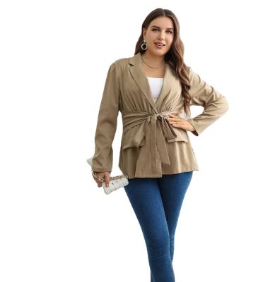 China Autumn color khaki jacket new clothing design anti-shrink lace up coats plus size for women for sale