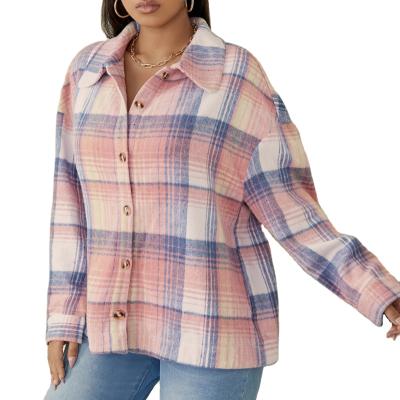 China Plus-size QUICK DRY ladies' low price factory supply denim plaid long sleeve jacket for sale