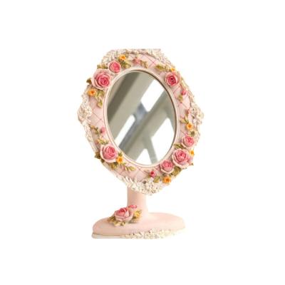 China Europe Home Decoration Oval Shape Handmade Resin Makeup Mirror With Vintage Style for sale