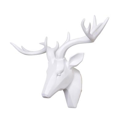 China Europe Decor Wall Art Deer Sculpture White Resin Popular American Animal Head Deer Head With Silver Antlers For Wall Decoration for sale