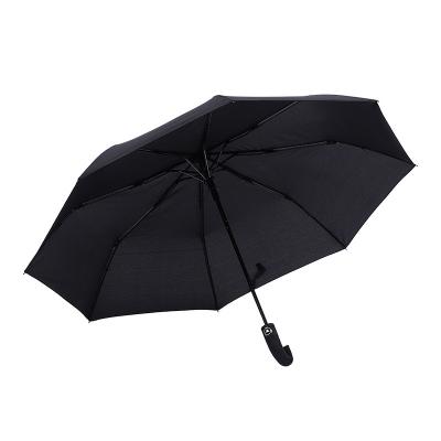 China Customized Customized Narrow Black Plastic Rain Umbrella Tropical Cheap Windproof Folding J-Hook 3 Folding Automatic Open Manual For Men And Women for sale