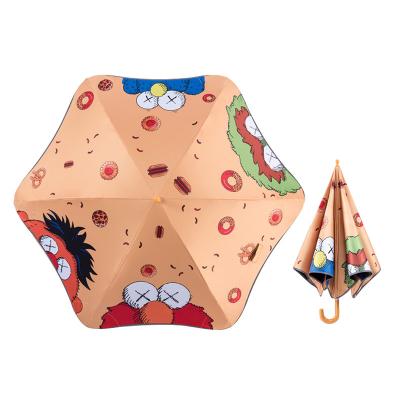 China 19 Inch Cartoon J-Hook Design Kids Hanging Safe Corner Umbrella With Reflective Mark for sale