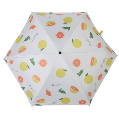 China 5 Fold Mini Open Manual Umbrella Manual Five Fold Fruit Pattern Capsule Fruit Umbrella With Black Coated UV Protection Layer for sale