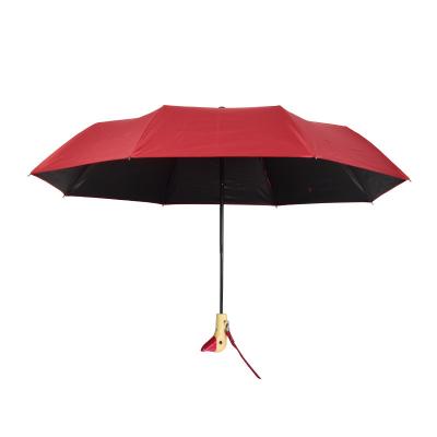 China 3 Folding Handle Three Fold Head Custom Manual Umbrella Custom Made Wooden Animal Umbrella With Strong Shaft And Fiberglass Ribs For Sun And Rain for sale