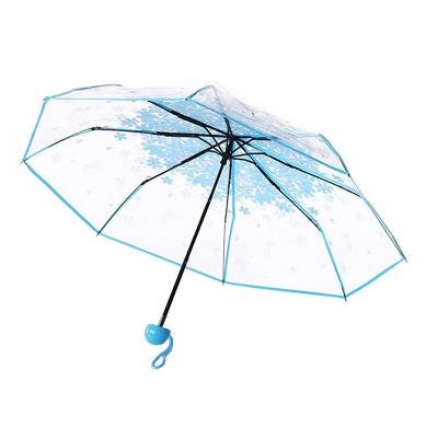 China Mini Tropical Clear Shape Transparent Flower Printed POE 3 Fold Umbrella With Low Price for sale