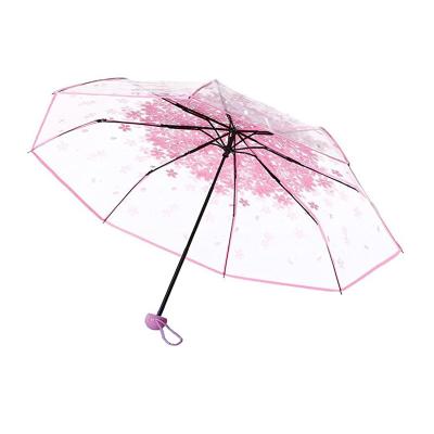 China Tropical Cheap Logo Printing Flower PVC Clear Folding Umbrella For Women for sale