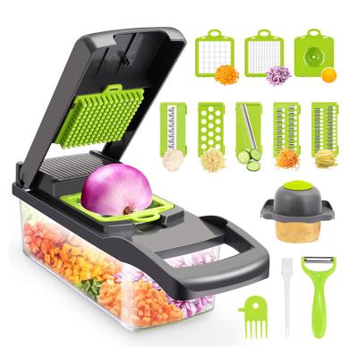 China Sustainable Amazon top kitchen multi 12 In 1 manual fruit vegetable cutter potatoes peeler onion dicer veggie slicer vegetable chopper for sale