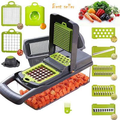 China Sustainable 12 In 1 hand held multifunctional veggie cutter potatoes peeler onion dicer mandoline slicer vegetable garlic chopper for sale