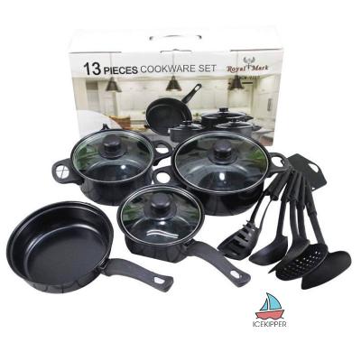 China Sustainable Non-stick Cooking Pot Set 13pcs cheap kitchen housewares iron non stick kitchen pots pans cookware sets for sale