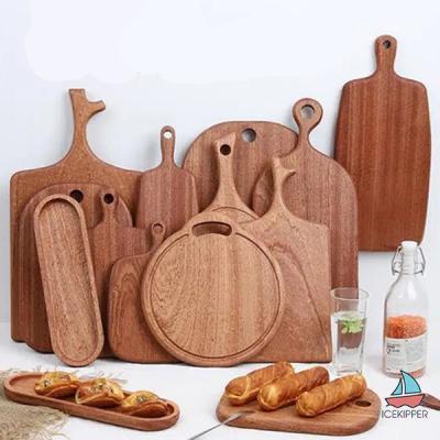 China Sustainable wholesale laser logo kitchen bulk bamboo cheese board acacia beech walnut olive oak teak wood chopping cutting board with handle for sale