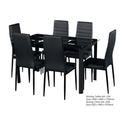 China Free Sample Adjustable (Height) High Quality Glass Top Banquet Dining Table And Chairs Set Modern Solid Black 6 Seats For Dining Set for sale