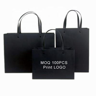 China Recyclable Paper Bags 25x32x11cm Black Paper Garment Bag Custom Printed Color Logo for sale