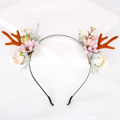 China Promotional Gift Christmas Headband Novelty Antler Flower Headband Kids Headwear Girl Hair Accessories Christmas Decorations Show Props Headwear for sale