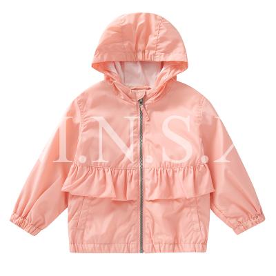 China Anti-wrinkle fashion girls pink ruffles design kids outdoor waterproof anorak breathable short jacket for child for sale