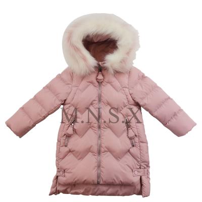 China New custom made stylished girl's long cotton waterproof padded jacket kid's fur winter coat girl jacket hoody winter for sale