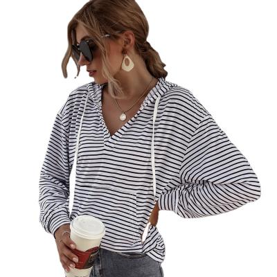 China Breathable Classic Stripe Fleece With Long Sleeve Tops For Women Ladies Blouses In Autumn Womens Hoodies for sale