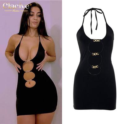 China Wholesale Black Breathable Casual Halter Patchwork Clacive Vestido Sexy Club Mini Bodycon Summer Dress for sale