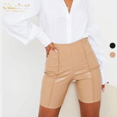 China Fashion Streetwear Ladies Sweatshorts Clacive Breathable Fast Delivery Skinny Leather Biker Shorts Sexy Black Khaki PU Women Shorts for sale