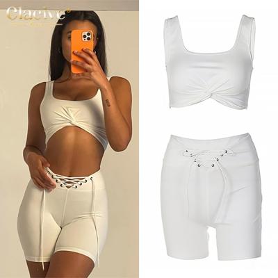 China 2022 Clacive Spring Solid Strappy Women's High Waisted Sleeveless Vest Shorts Streetwear Two Piece Set for sale