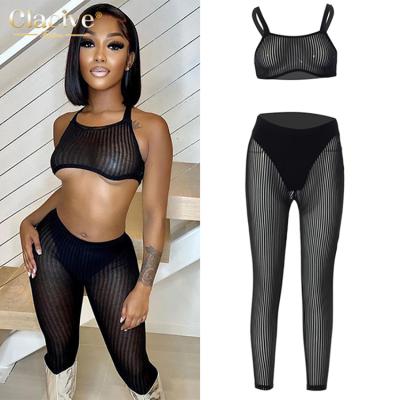 China Clacive QUICK DRY 2022 New Arrivals Spring Mesh Skinny Crop Joggers Sexy Black Women Fitness Pants Two Piece Set for sale