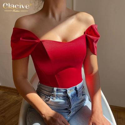 China Clacive QUICK DRY 2022 summer satin slash neck shorts sheath black slim ladies beach sexy women full top fashionable casual for sale