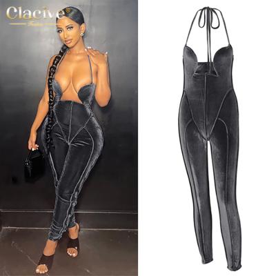 China 2022 Best Selling Breathable Clacive Monsoon Gray Spring Bodycon Hollow Lace Up Sexy Elegant Lady Jumpsuits, Playsuits for sale