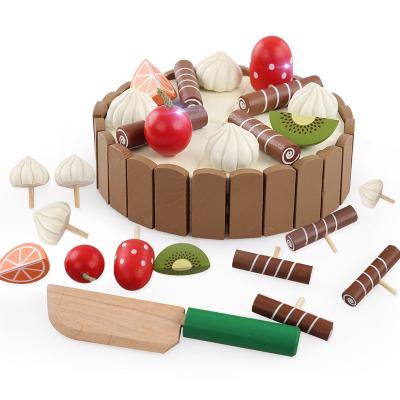 China Solid Wood Kitchen Toy for Children Pretend Cutting Cake Play Food Kids Fruit Cooking for sale