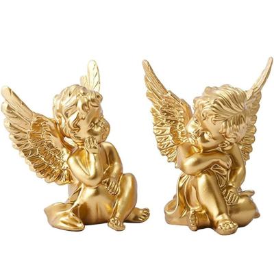 China Finished Goods Garden Miniature Gold 2pcs Cherub Resin Statue Angel Figure Decorative for sale