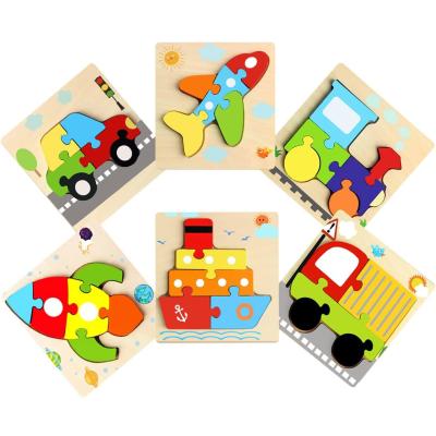 China Niños Unisex Bebés Pequeños 6 paquetes Puzzles de madera en forma de vehículo para el aprendizaje sensorial en venta