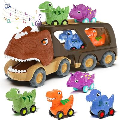 China Friction Power Carrier Truck Pull Back Dino Car Dinosaur Car Toy for Kids and Toddlers for sale