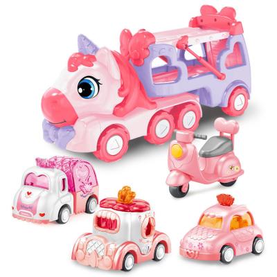 China Friction Power Transport Carrier Truck Pull Back Unicorn Car for 18M Kids Boys No Battery for sale