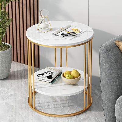 China Modern Living Modern Metal Gold Double Layer End Table Coffee Side Table for sale