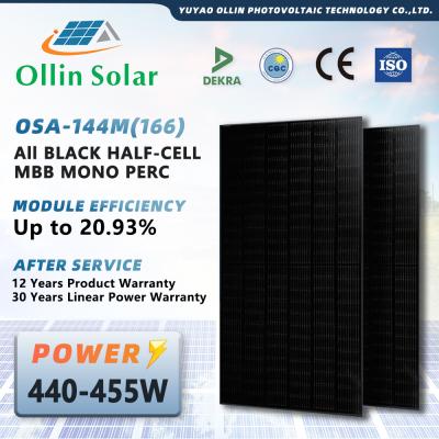 China Full Black 440W 445W 450W 455W 460W Solar Panel Monocrystalline Solar Panels Half Cell Solar Panel Kit For Homes for sale