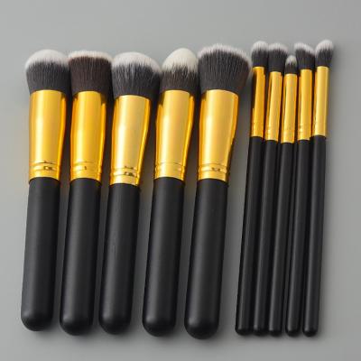 China Angular Blush Private Label Black Makeup Brushes Beauty Tools High Quality Makeup Brush 10 Pcs Wooden Handle for sale