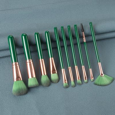 China New high-end green 10pcs model vegan makeup brushes private logo makeup brush kit for sale