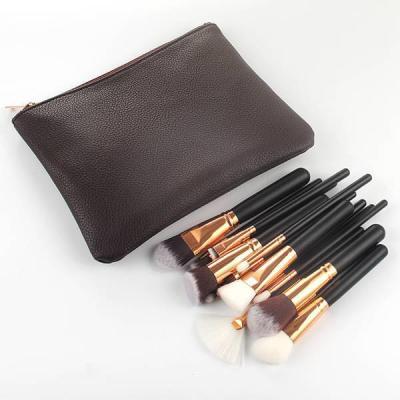 China Angular Blush Professional 15pcs Black Make Up Beauty Tool Mounted Gold Makeup Brush Set Kabuki Wooden Makeup Brushes for sale