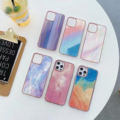 China 2021 Anti-fall Watercolor Phone Case Mobile Phone Electroplating Case For Iphone for sale