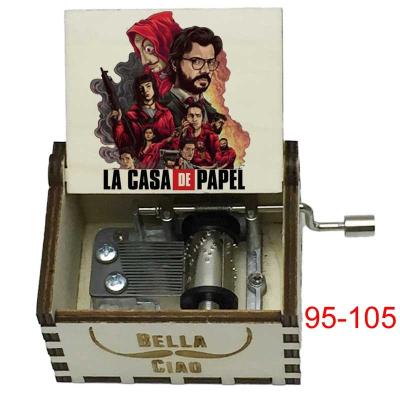 China Newest Engraved Bella Ciao Music Box Spain Theme By Crank TV La Casa De Papel Music Wooden Color Print 2020 for sale