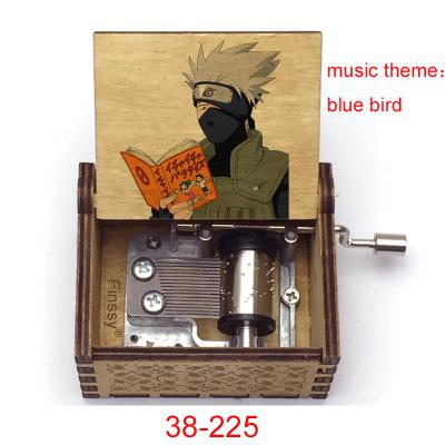 China Bird Music Theme Color Printing Namikaze Minato Wooden Blue Kakashi Hand Crank Operated Music Box Fans Cosplay Christmas Gift for sale