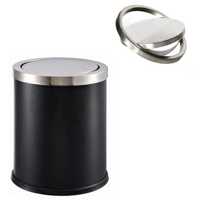 China Wholesale Viable Hotel Black Ash Trash Household Trash Can Shake Lid Around Stainless Steel Trash Can Waste Collection Bucket for sale