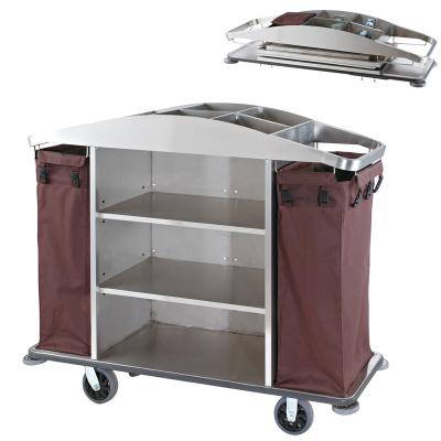 China Double-Sided Clean Service Vehicle Hotel Room Trolley Double Sided Clean Vehicle Push Car Hotel Guest Room Guest Room Stainless Steel for sale