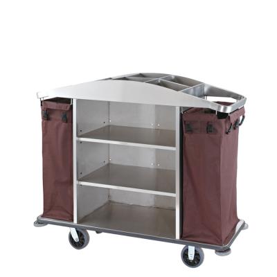 China Multifunctional Hotel Housekeeping Maid Cart Stored Trolley , Hotel Cleaning Carts Service Trolley Stainless Steel for sale