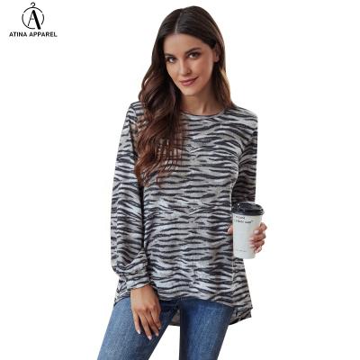 China 2021 Anti-wrinkle casual tops loose clothes scoop neck zebra print loose fit hi low tunic tops for sale