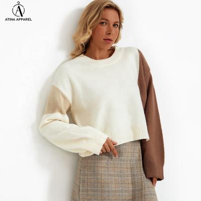 China 2021 Breathable Women's Casual Patchwork Sweater Autumn And Winter Knitted Bat Wing Sheath Women Sweaters for sale