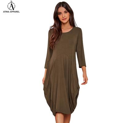 China High quality new arrival ladies tops anti-static plus size loungewear Midi solid bubble bamboo dress for sale