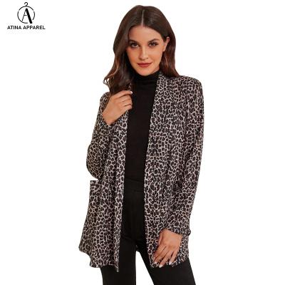 China Anti-wrinkle 2021 Europe and USA Amazon hot style knit leopard print stylish cardigan with side pockets for sale