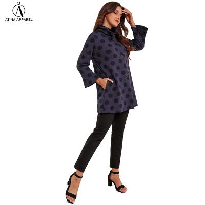 China 2021 Anti-wrinkle woman winter coat polka dot yarn neck coat and bell sleeve with button side front pocket for sale