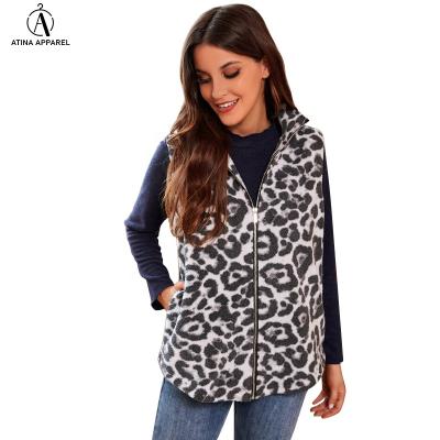 China 2021 New Style Anti-wrinkle Fleece Wholesale Leopard Printing Sleeveless Coat And Zipper Pocket Jacket for sale